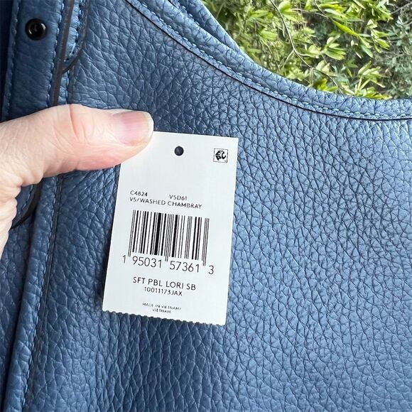 COACH Lori Shoulder Bag Pebbled Leather C4824 Gunmetal/Washed Chambray Blue NWT - Picture 8 of 10